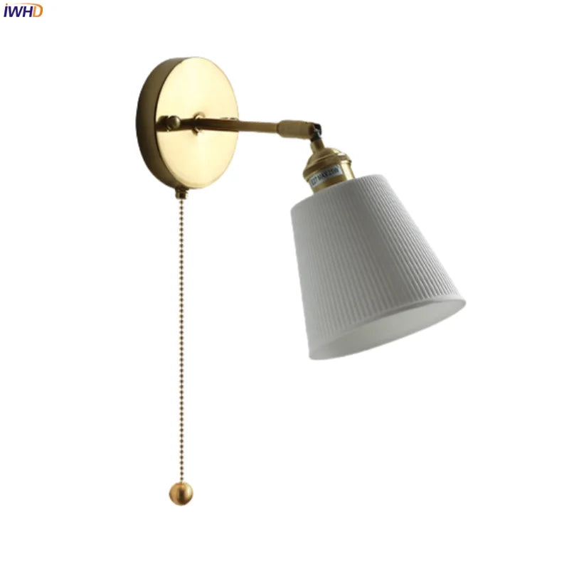 Axyaa Ceramic LED Wall Sconce with Pull Chain for Home Decor