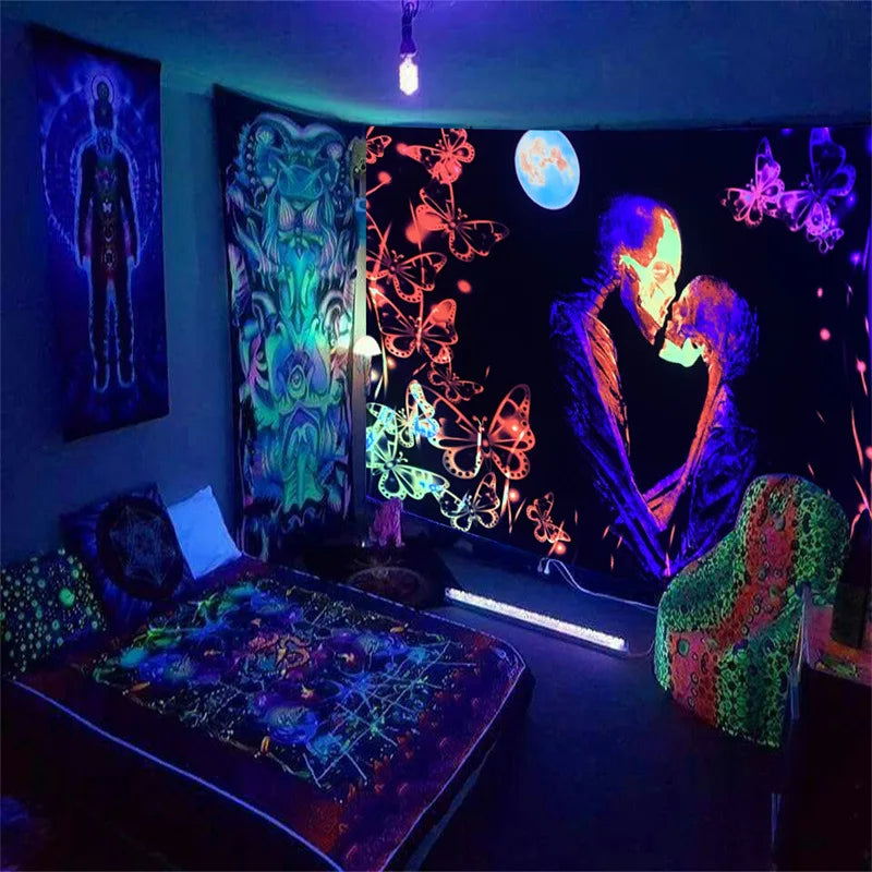 Axyaa Psychedelic Skull Eye Laser Tapestry Wall Hanging – Luminous Home Decor