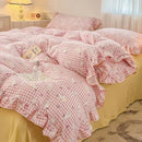 Axyaa Princess Style Ruffle Lace Bow Bedding Set - 4pcs