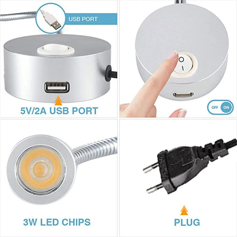 Axyaa 3W LED Wall Light with USB Charging Port & Switch