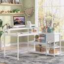 Axyaa Industrial L-Shaped Desk with Drawer, Shelves, and Monitor Stand