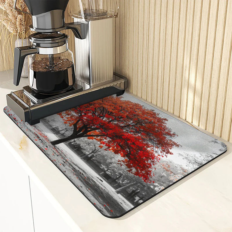 Maple Park Meadow Drying Mat by Axyaa: Non-Slip Absorbent Tableware Mat