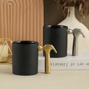 Axyaa Gold Ceramic Hammer Cup with Camellia Flower Design - 320ml Europea