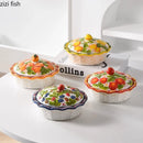 Axyaa Ceramic High-Footed Breakfast Bowl with Lid & Snack Plate