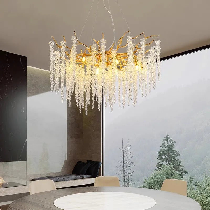 Axyaa French Style Romantic Tassel Crystal Chandelier for Living and Dining Room