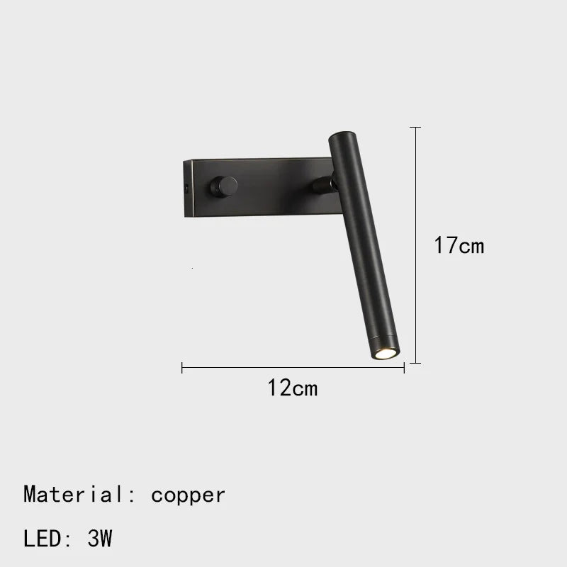 Axyaa Rotatable Copper Wall Lights for Bedroom Living Room Reading Lamp