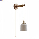 Axyaa LED Wall Light Fixture Switch Stair Lighting Round Ceramic Wood Bedside Lamp