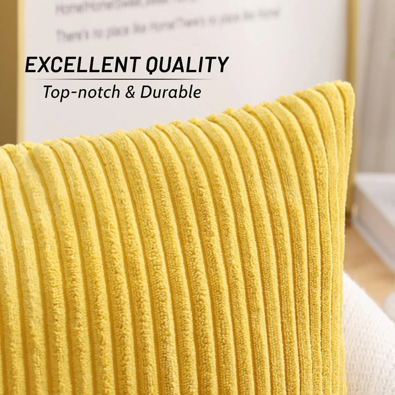 Axyaa Soft Plush Yellow Couch Pillow Covers, Farmhouse Boho Decorative 18x18 Inch