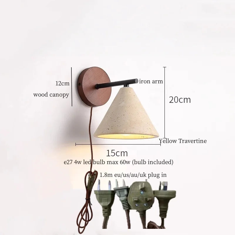 Axyaa Nordic LED Wall Sconce Wood Travertine Light Fixture