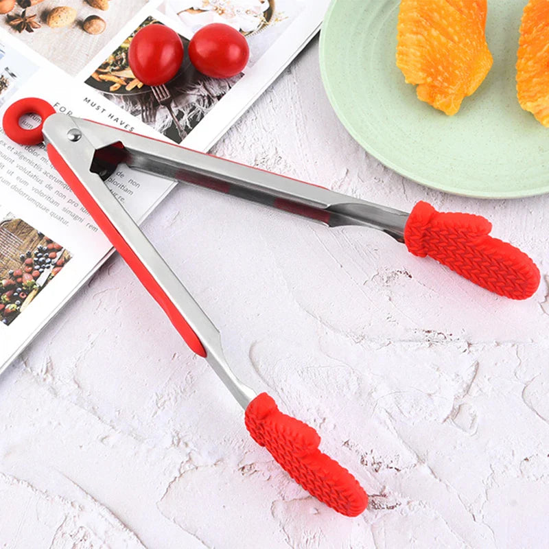 Axyaa Christmas Style Silicone BBQ Tongs - Kitchen Cooking Essential