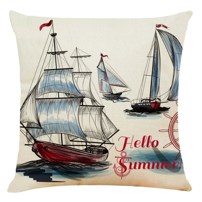 Axyaa Sailing Boat Linen Pillowcase - 45*45cm