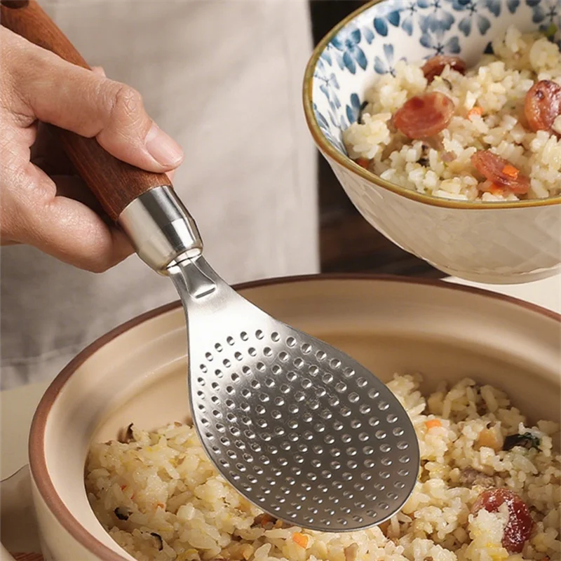Axyaa Stainless Steel Rice Spoon with Wooden Handle
