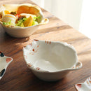 Axyaa Ceramic Kitten Salad Bowl, 330ml - Cute Hand Drawn Fruit Design