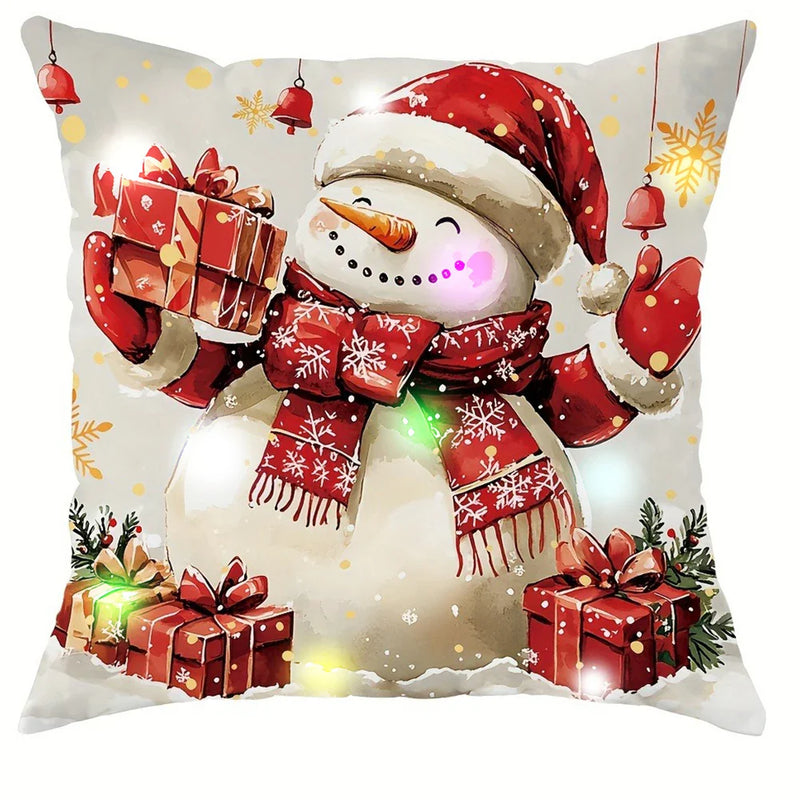 Axyaa LED Santa Snowman Bird Pattern Pillowcase for Christmas Home Decoration