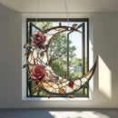 Axyaa Moon & Red Rose Flower Window Hanging Ornaments Suncatcher Floral Decor
