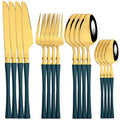 Axyaa 16-Piece Gold Stainless Steel Cutlery Dinnerware Set - Western Tableware Knife Fork Spoon