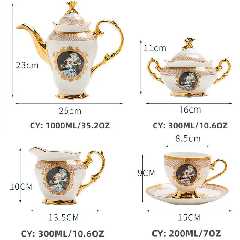 Axya Bone Coffee Set: Elegant British Palace Style High-Grade Tea Cups & Pot