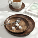 Round Black Walnut Tray by Axyaa - Wooden Plate for Home, Afternoon Tea, Snacks