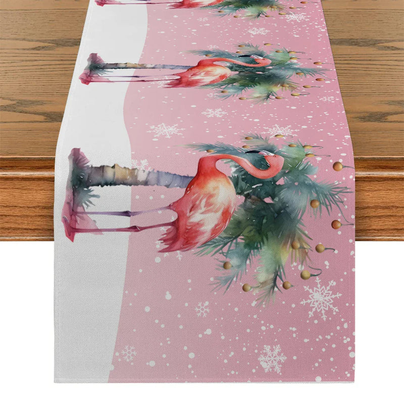 Axyaa Snowflake Flamingos Table Runner for Dining Room