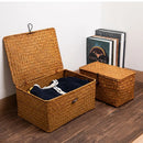 Large Seagrass Storage Basket with Lid by Axyaa – Home Organizer for Clothes & Sundries