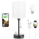 Axyaa Wireless Charging Desk Lamp Set - Grey Linen, Rechargeable LED, Dual Socket