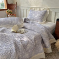 Axyaa Vintage Flower Print Quilted Bedspread Set with Ruffle Pillowcase