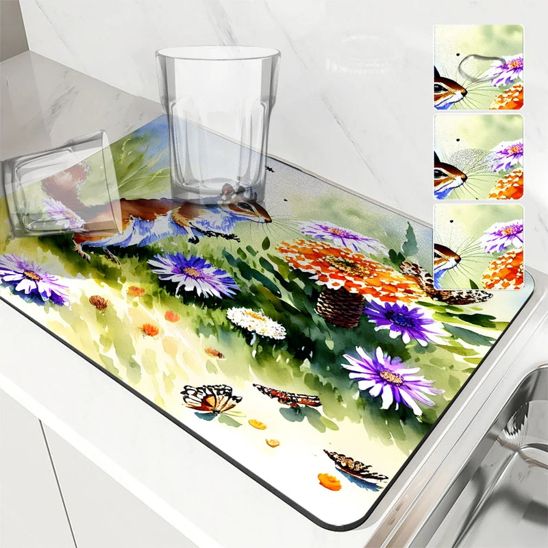 Axyaa Non-Slip Absorbent Drainer Mat for Dishes and Cups
