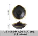 Axyaa Black Gold-Plated Tableware Set: Salad Bowl, Dessert Plate, Soup Plate