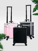 Axyaa Aluminum Rolling Makeup Organizer Trolley Case with Trays