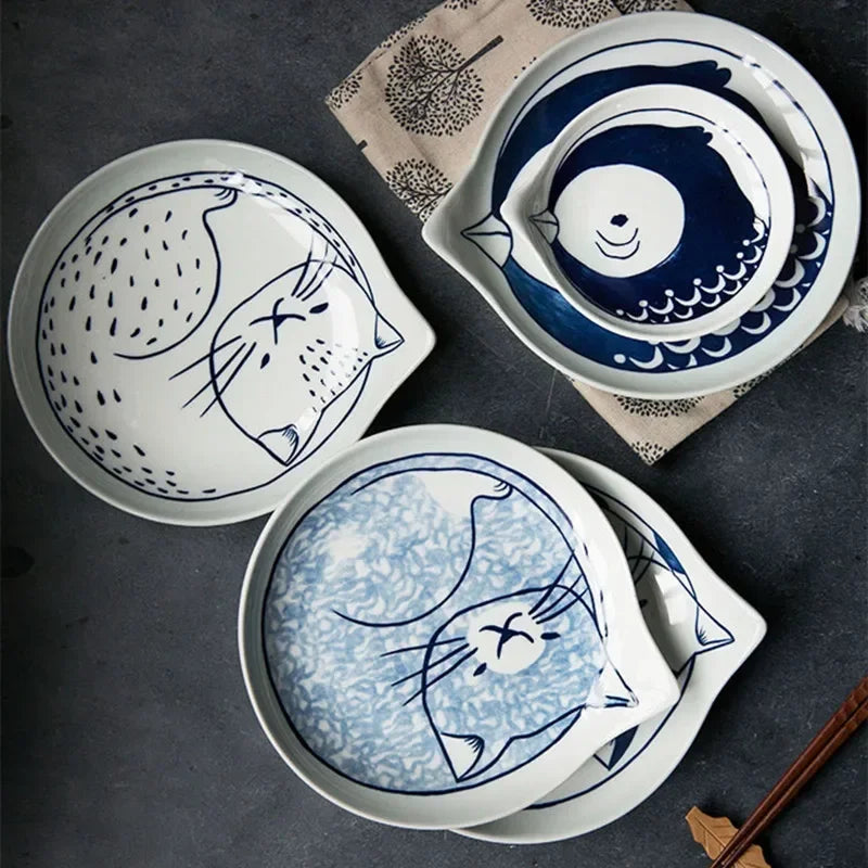 Axya Japanese Style Cat Ceramic Snack Plate Household Tableware
