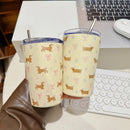 Axyaa 360ml Stainless Steel Thermal Tumbler with Straw - Kawaii Design for Hot and Cold Drinks