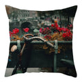 Axyaa Vintage Flower Clock Car Printed Linen Pillow Cover 45x45cm
