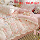 Axyaa French Lace Double Four-Piece Bedding Set with Wrinkled Yarn - 3-Piece Optional