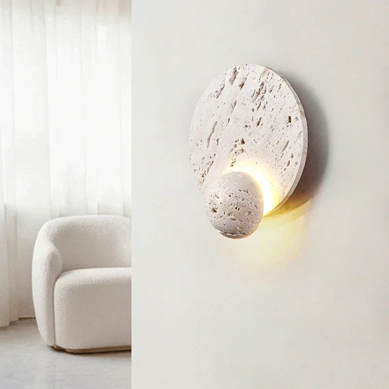 Axyaa White Cave Stone Disk Wall Lamp: Modern LED Accent for Elegant Living Spaces