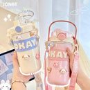 Axyaa Kawaii Thermal Water Bottle with Straw Stainless Steel Thermos