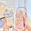 Axyaa Kawaii Thermal Straw Water Bottle - Stainless Steel, Keep Drinks Hot/Cold, Cute Design & Durable
