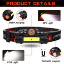 Axya Super Bright Headlamp: USB Rechargeable, Waterproof, Powerful COB+LED Headlight