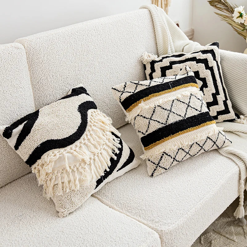 Axyaa Tufted Boho Pillow Cover with Tassels 45x45cm