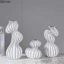 Axyaa Striped Ceramic Vase for Artificial Flowers, Elegant Desk Decoration