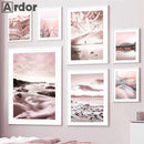 Axyaa Pink Beach Sunset Lake Mountain Canvas Wall Art Nordic Decor