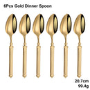 Axyaa Gold Cutlery Set Stainless Steel Mirror Sliver Fork Spoon Western Double Sided Pattern