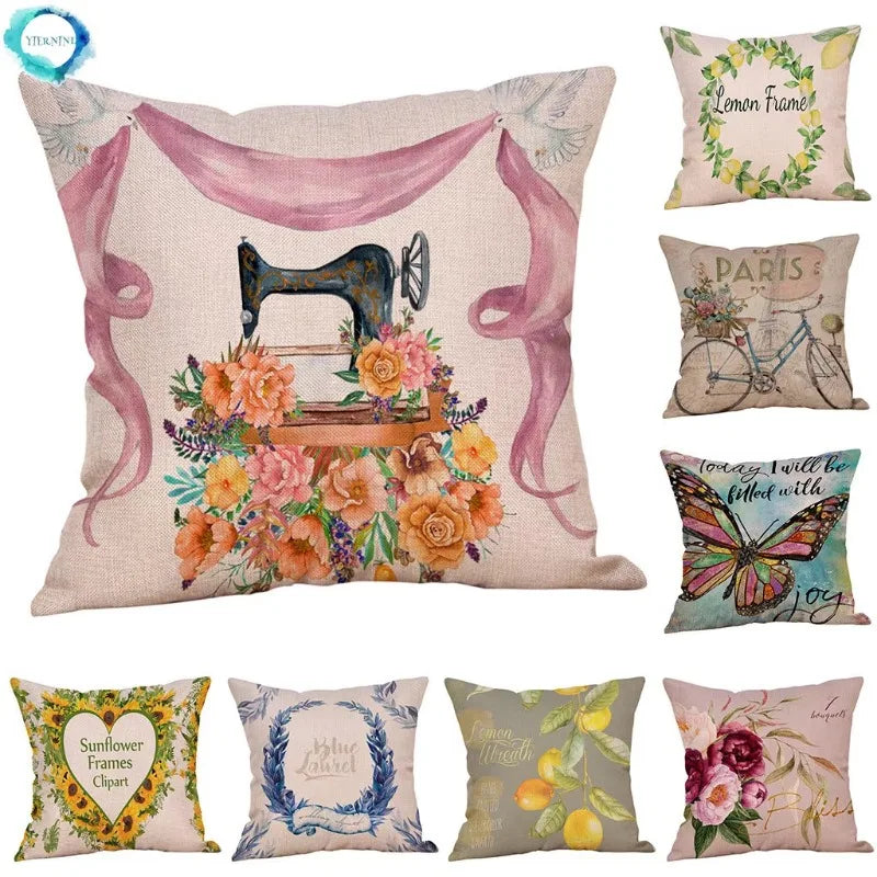 Axyaa Butterfly Linen Pillow Cover, 45X45CM