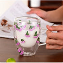 Axyaa Double Wall Glass Cup with Handle, 300ml, Ins Style, Heat Resistant