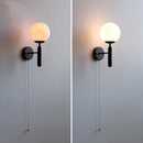 Axyaa Modern Black Iron LED Wall Light with Pull Chain Switch & White Glass