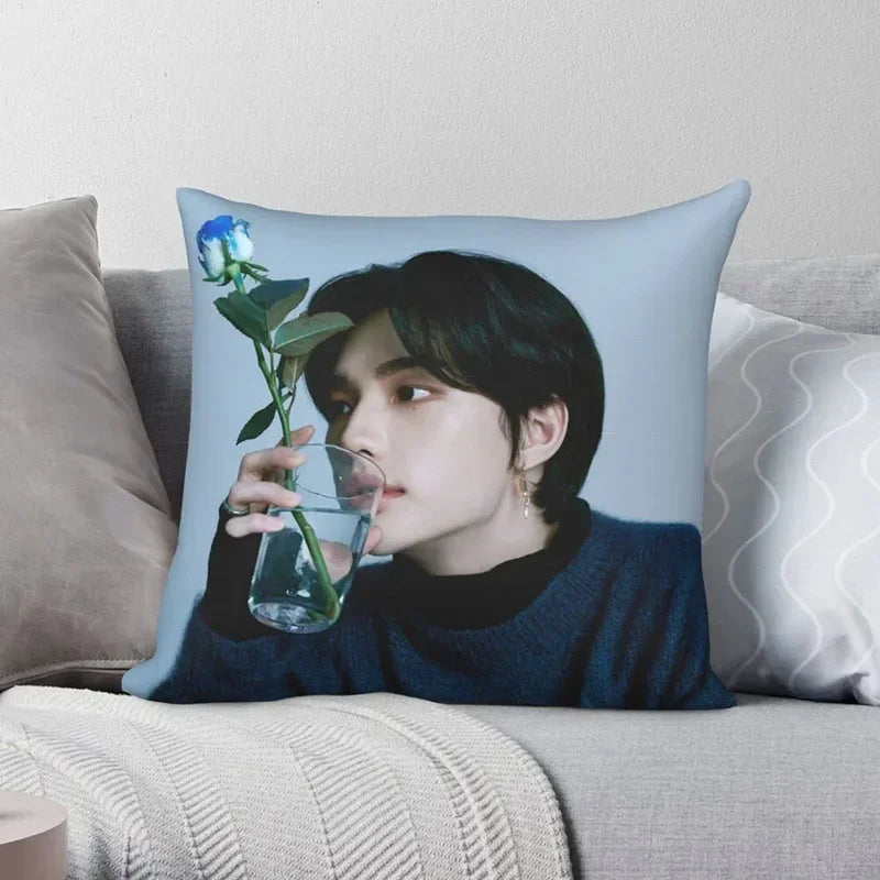 Axyaa Satin Hwang Hyunjin Pillow Cover - Decorative Bedroom Office Pillowcase Square Zipper Case