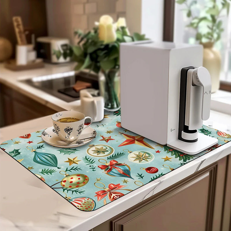 Axyaa Christmas Stars Drying Mat - Non-Slip Absorbent Tableware Placemat