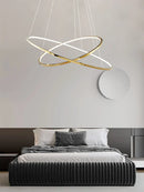 Axyaa Modern Gold Ring LED Pendant Chandelier, Dimmable Circle Living Room Light