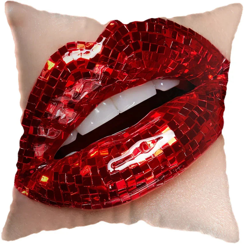 Pink Gold Lips Cushion Cover by Axyaa: Modern Nordic Diamond Painting Home Decor