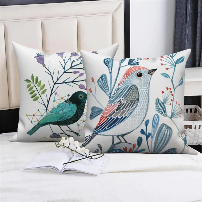 Axyaa Bird Flower Painting Pillow Cover