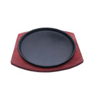 Axya Cast Iron Steak Pan with Non-Stick Enamel Coating and Wooden Base Holder